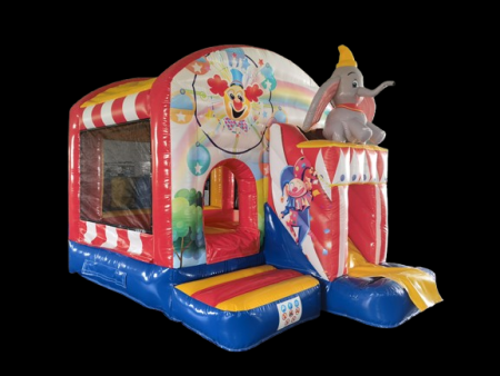 Te huur springkussen Circus met glijbaan Afmetingen 4 x 3 m 75 euro per dag